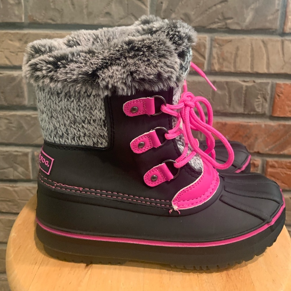 London Fog Pink/ Black/ Grey Girls Lace up Boots Size 3
